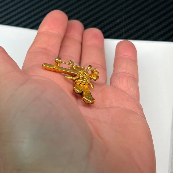 Dragonfly Brooch Pin With Rhinestones & Enamel Wings Gold Tone Insect Blue - Picture 9 of 9